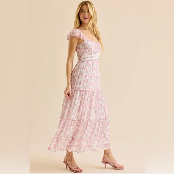 Altar’d State Pink Floral Lace-Up Back Maxi Dress NWT Small - Picture 5 of 6